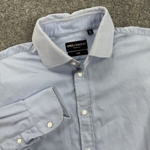 Spier Mackay Shirt Neck 15.5 Size 33 Slim Fit Light Blue Pinstripe Cotton Men's